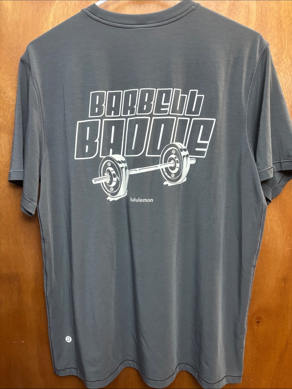 lululemon athletica Charcoal Gray Short-Sleeve Tee with White Barbell Graphic